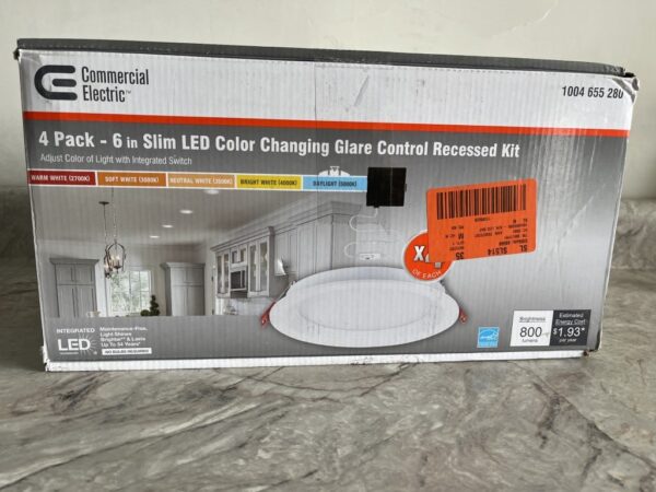 Ultra Slim 6 inch Color Selectable New Construction And Remodel Canless Recessed Integrated LED Kit, White - Pack of 4