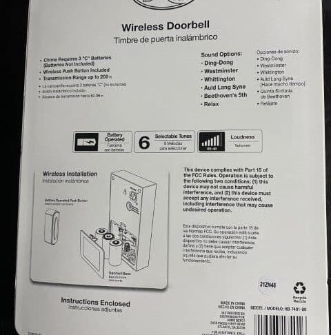 Defiant Wireless Battery Door Bell Kit in Nickel with Gray Fabric - Image 2