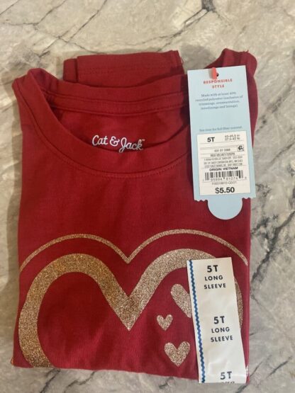 IMG 1930 rotated Girls Gold Heart Red Long Sleeve Shirt