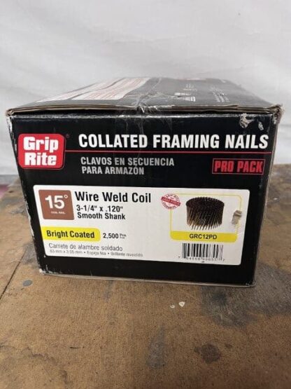 IMG 0924 rotated Grip-Rite 3-1/4 in. x 0.120 in. 15° Wire Bright-Coated Smooth Shank Coil Framing Nails (2,500-Pack)