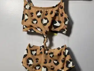 Art Class Girls UPF 50+ Leopard Print Ribbed One Piece Swimsuit Size S (6/6X)