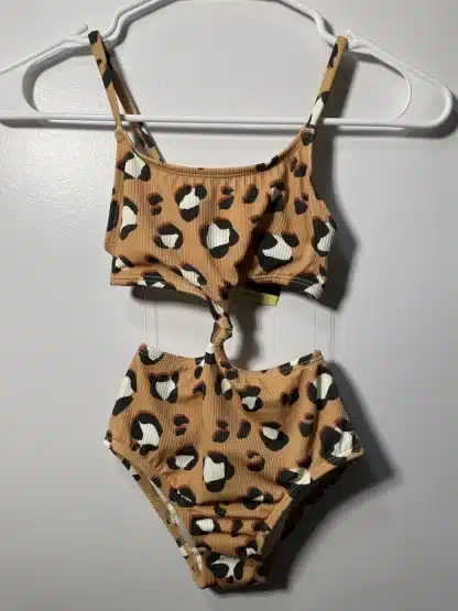 Art Class Girls UPF 50+ Leopard Print Ribbed One Piece Swimsuit Size S (6/6X)