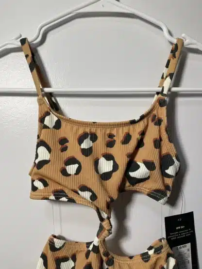 Art Class Girls UPF 50+ Leopard Print Ribbed One Piece Swimsuit Size S (6/6X) - Image 2