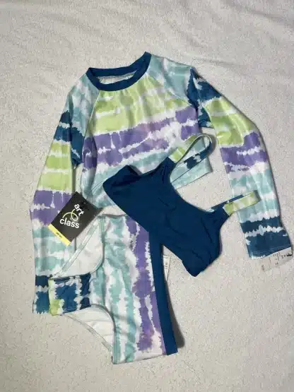 Girls Art Class 3pc Tie-Dye Cropped Long Sleeve Rashguard Set Size XS (4/5)