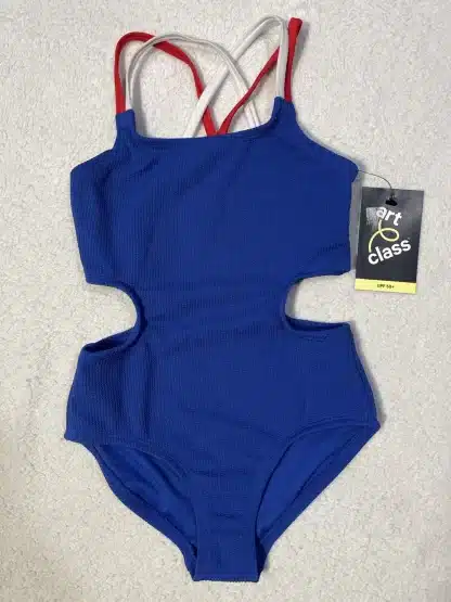 Art Class Girls' Strappy Side Cutouts One Piece Swimsuit Red White Blue Size XS (4/5)