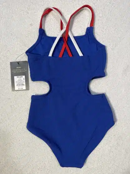 Art Class Girls' Strappy Side Cutouts One Piece Swimsuit Red White Blue Size XS (4/5) - Image 4