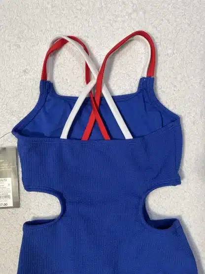 Art Class Girls' Strappy Side Cutouts One Piece Swimsuit Red White Blue Size XS (4/5) - Image 3