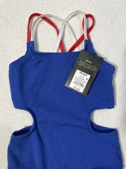 Art Class Girls' Strappy Side Cutouts One Piece Swimsuit Red White Blue Size XS (4/5) - Image 2