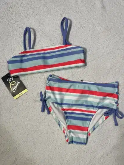 Art Class Girls 2 Piece Striped Bathing Swimsuit Size XS (4/5)