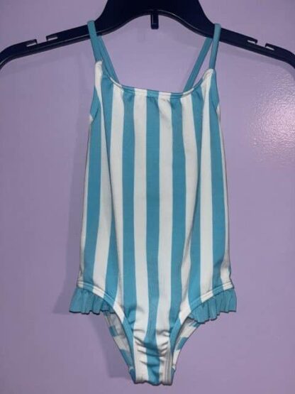 Cat & Jack Girls Strappy Ruffle Striped One Piece Swimsuit Blue Size XS (4/5)