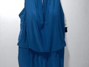 Aqua Green Women’s High Neck Blouson Romper with Pockets – UPF 50, Adjustable Straps
