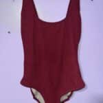 Kona Sol Women's Pucker Square Neck Swimsuit Burgundy Tie Back Size XL