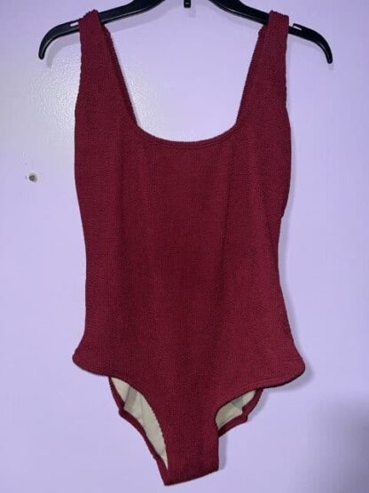 Kona Sol Women's Pucker Square Neck Swimsuit Burgundy Tie Back Size XL