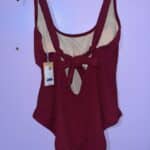 Kona Sol Women's Pucker Square Neck Swimsuit Burgundy Tie Back Size XL