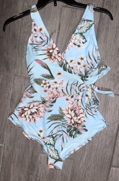 Kona Sol Wrap Front Floral Swimsuit Size S