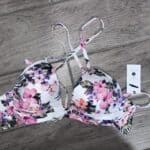 Shade & Shore Women's Bikini Top Lined Twist Front Plunge White Floral Size 36B