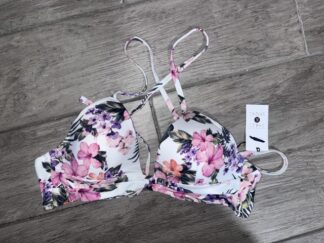 Shade & Shore Women's Bikini Top Lined Twist Front Plunge White Floral Size 36B