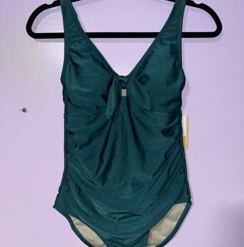 Kona Sol Green One Piece Front Knot Bathing Suit Size M 8-10