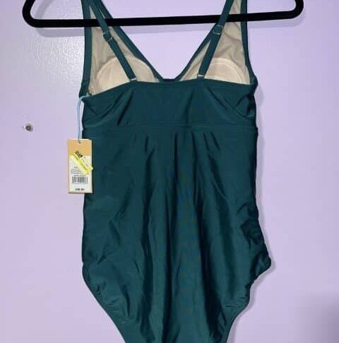 Kona Sol Women’s Emerald Green One-Piece Swimsuit – Tie Front, Size M (8-10) - Image 3