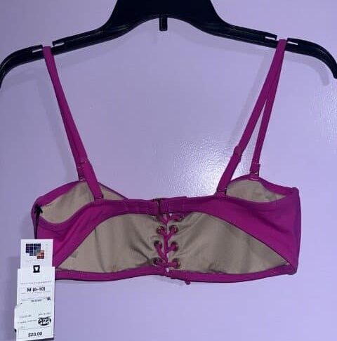 Shade & Shore Women’s Lace-Up Front Bandeau Bikini Top – Fuchsia Pink, Removable Straps, Size M (8–10) - Image 3