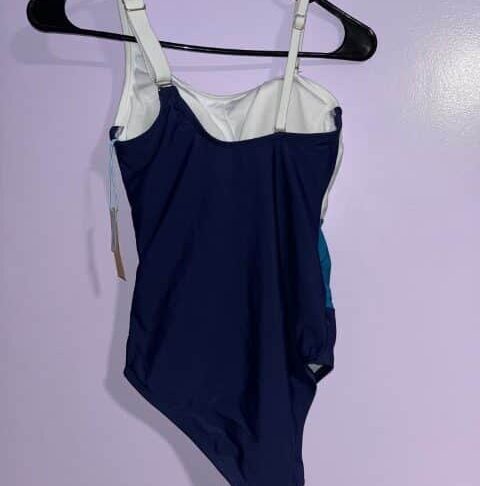 Kona Sol Women’s Colorblock One-Piece Swimsuit – White, Teal, Navy, Adjustable Straps, Size XS - Image 3