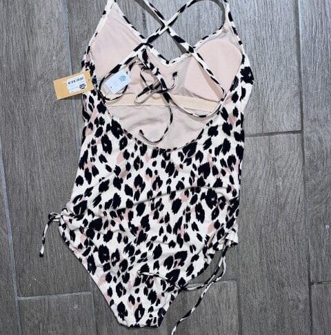 Kona Sol Women’s Animal Print One-Piece Swimsuit – Side Ties, Crisscross Back, Size M (8–10) - Image 4