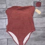 Kona Sol Women Stripe Textured Pucker One Piece Copper Swimsuit Size XL