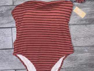 Kona Sol Women Stripe Textured Pucker One Piece Copper Swimsuit Size XL