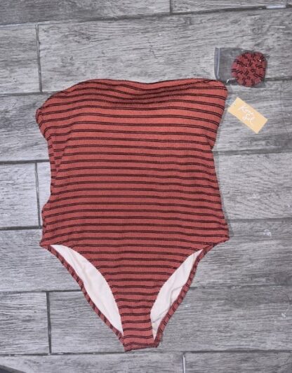 Kona Sol Women Stripe Textured Pucker One Piece Copper Swimsuit Size XL