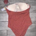 Kona Sol Women Stripe Textured Pucker One Piece Copper Swimsuit Size XL