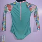 Girls' Tropical Print Long Sleeve Rash Guard One Piece Swim Suit Size S 6-6x