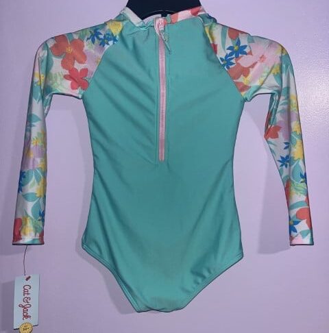Cat & Jack Girls’ Long Sleeve Rash Guard One-Piece Swimsuit — Size S (6-6X) - Image 2