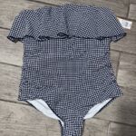 Kona Sol Navy Blue Gingham Ruffle One Piece Bathing Suit 14W