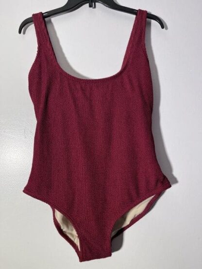 Kona Sol Women's Pucker Square Neck Swimsuit Burgundy Tie Back