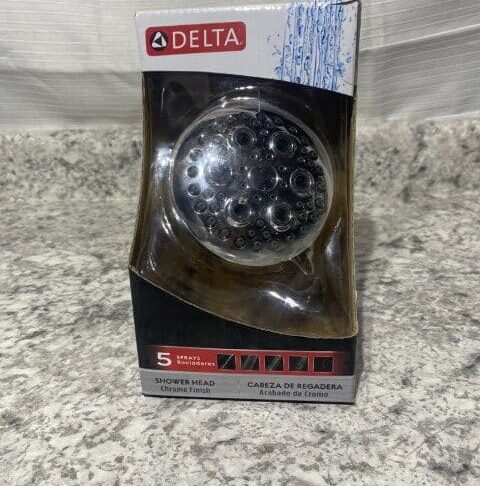 Delta 5-Spray Patterns Wall Mount Fixed Shower Head in Chrome