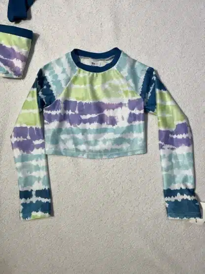 Girls Art Class 3pc Tie-Dye Cropped Long Sleeve Rashguard Set Size XS (4/5) - Image 5