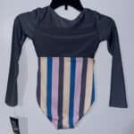 Girls' Art Class Striped Tie-Top Long Sleeve One Piece Swimsuit Size M 7/8