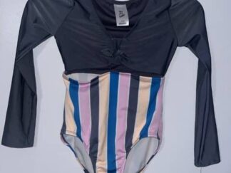 Girls' Art Class Striped Tie-Top Long Sleeve One Piece Swimsuit Size M 7/8