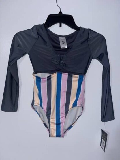 Girls' Art Class Striped Tie-Top Long Sleeve One Piece Swimsuit Size M 7/8