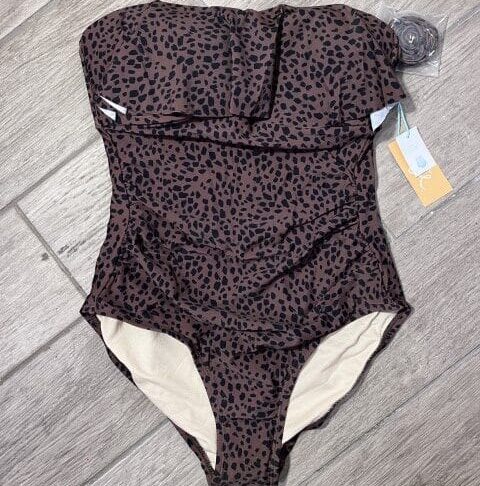 Kona Sol Flounce Bandeau One-Piece Swimsuit – Animal Print, Size Small - Image 3