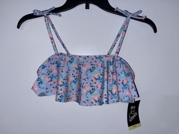 Art Class Girls’ Floral Ruffle Bikini Top – Adjustable Tie Straps, Size L (10/12)