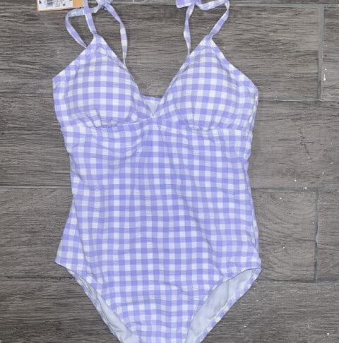 Kona Sol Women’s Lilac Gingham One-Piece Swimsuit – Tie-Shoulder Straps, Size S (4/6) - Image 2