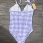 Kona Sol Women's Shoulder Tie Gingham Lilac One Piece Swimsuit Size S