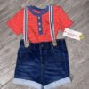 Cat and Jack Baby Boy's Outfit Short Sleeve Denim Shorts With Suspenders Size 6-9M