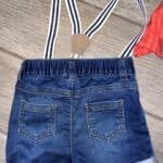 Cat & Jack Baby Boy's Outfit Short Sleeve Denim Shorts With Suspenders Size 6-9M