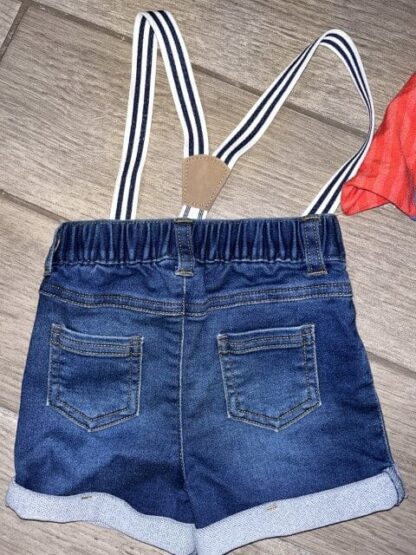 Cat & Jack Baby Boy's Outfit Short Sleeve Denim Shorts With Suspenders Size 6-9M