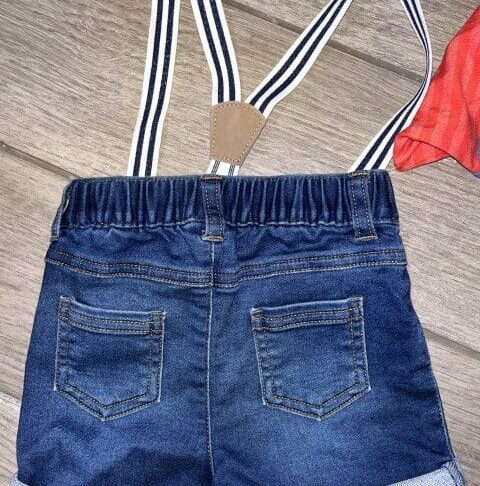 Cat & Jack Baby Boy's Outfit Short Sleeve Denim Shorts With Suspenders Size 6-9M