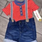 Cat & Jack Baby Boy's Outfit Short Sleeve Denim Shorts With Suspenders Size 6-9M