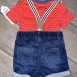 Cat & Jack Baby Boy's Outfit Short Sleeve Denim Shorts With Suspenders Size 6-9M