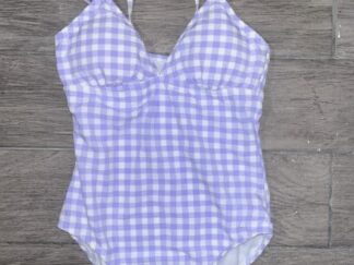 Kona Sol Women's Shoulder Tie Gingham Lilac One Piece Swimsuit Size S